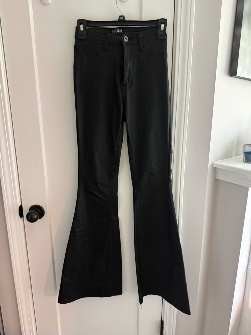 Black Faux Leather Flare Jeans